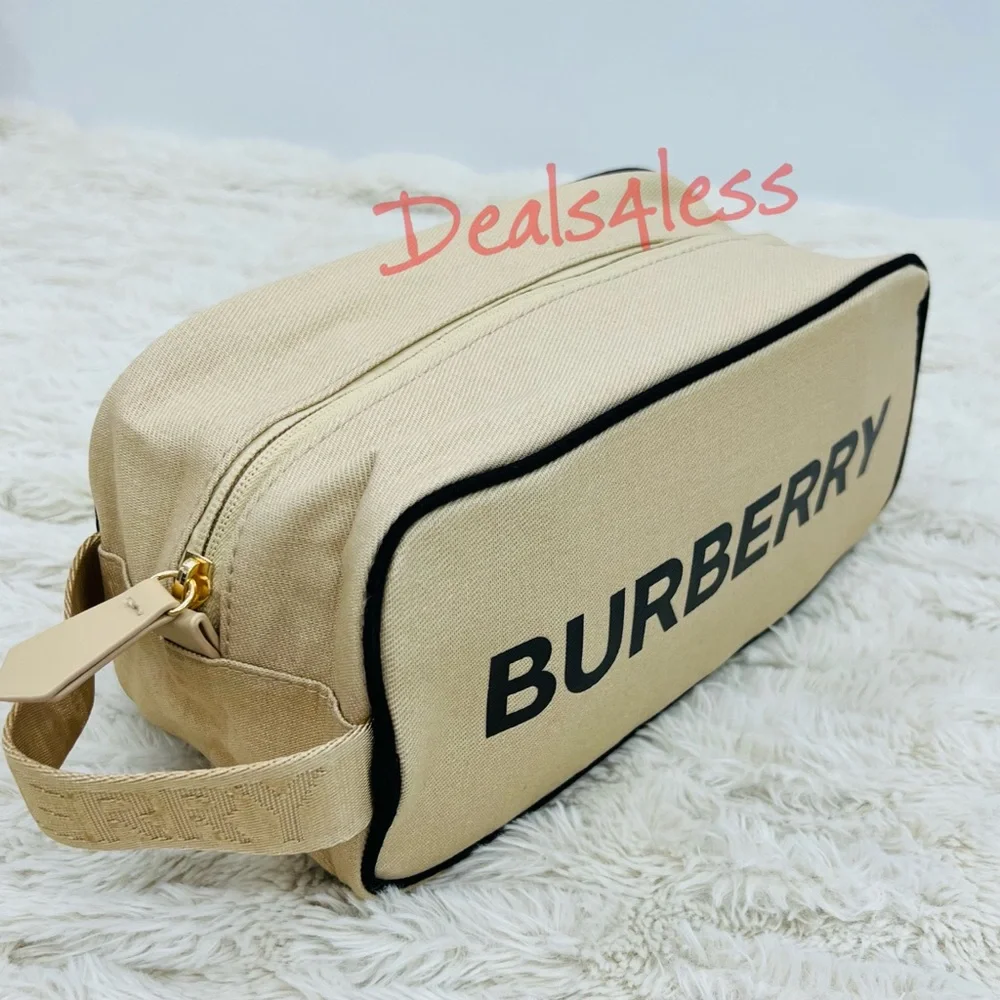 Burberry Bag Pouch Case Cosmetics Toiletry Travel Logo Handle Zippered New